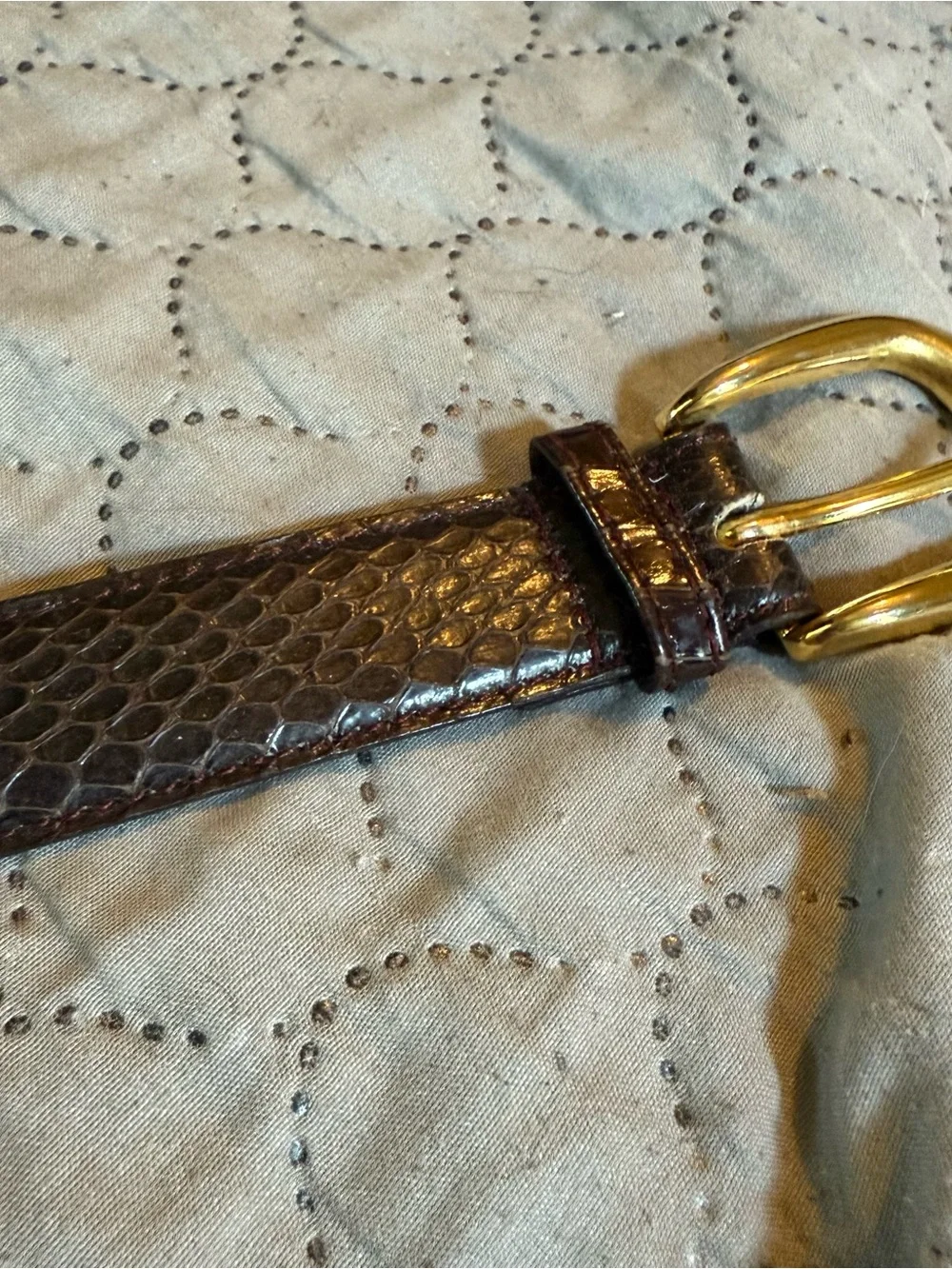Vintage Women’s Genuine Snakeskin Black Belt With Gold Tone Hardware‎ Med 37”